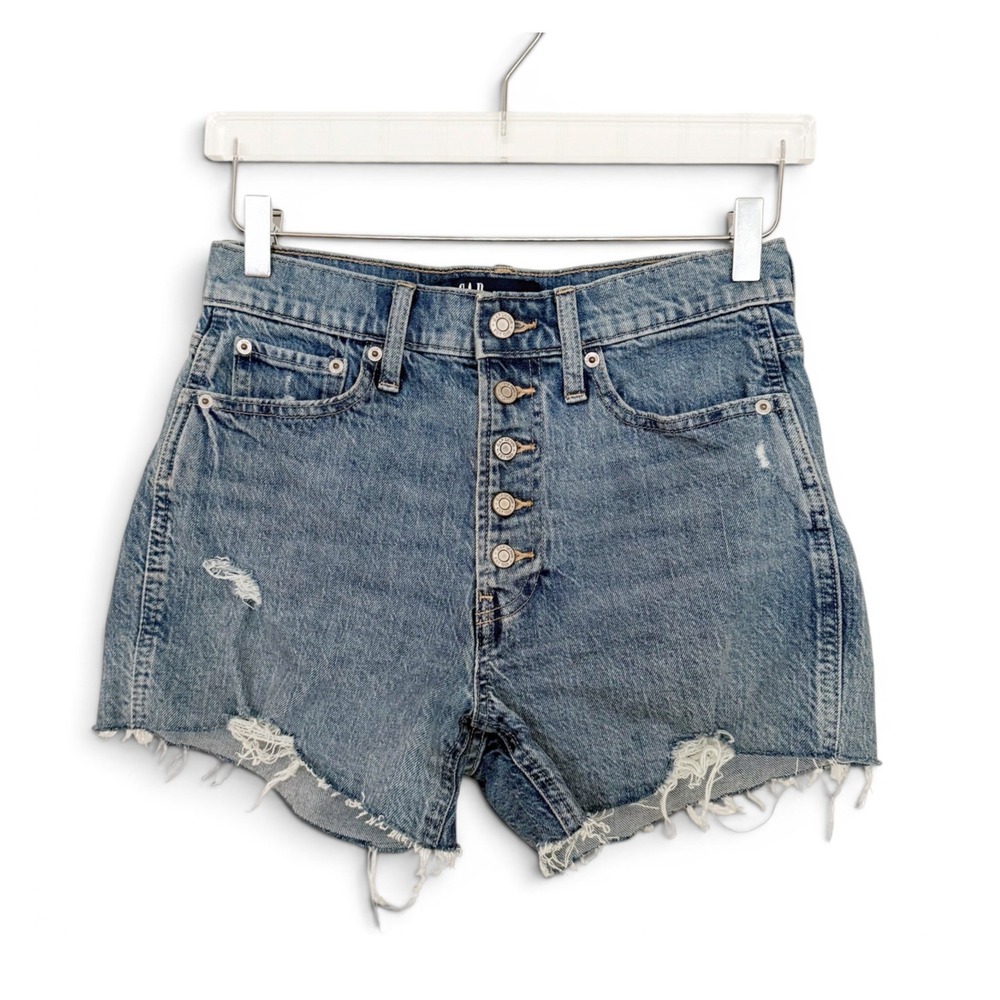 Gap High Rise Cheeky Short Distressed Blue Jean Shorts 2/26